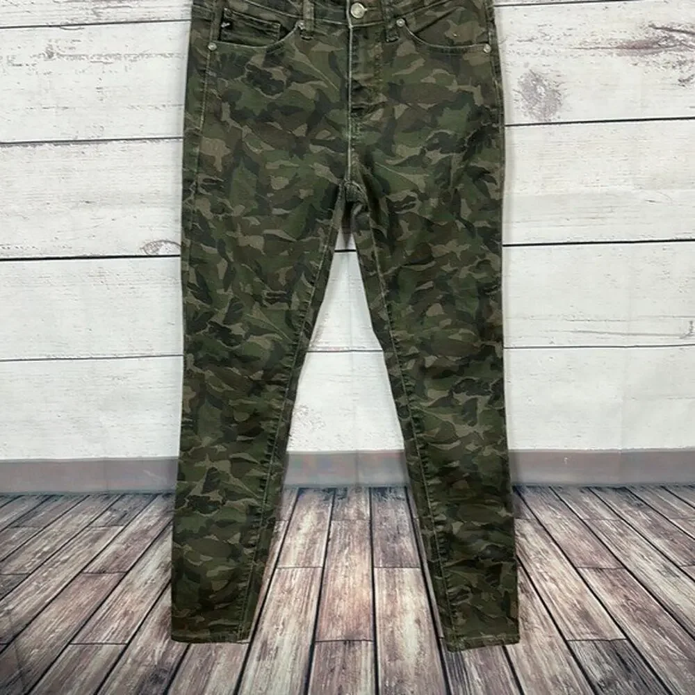 Kancan Jeans Womens 26 Green Camo Ankle Skinny‎ Midrise Stretch Casual